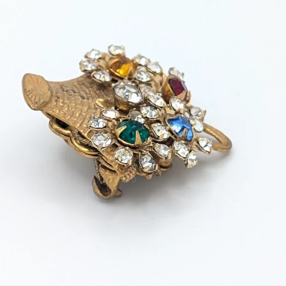 Miriam Haskell Vintage Rhinestone Flower Basket Brooch - Picture 4 of 6